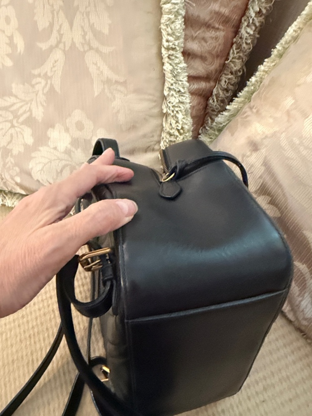 Gucci Black Chevron GG Marmont Mini Backpack with Gold Hardware. - Picture 6 of 12
